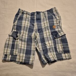 Timberland boys size 5 plaid cargo style shorts adjustable waist 1 spot GUC